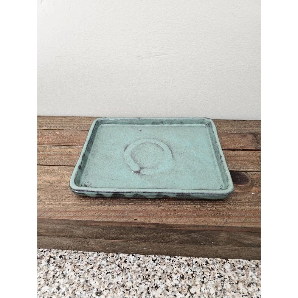 Studio Art Pottery Trinket Dish Tray Teal Blue Green